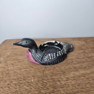 Vintage Loon Bird Tealight Votive Candle Holder Hand Painted Rustic Cabin Decor